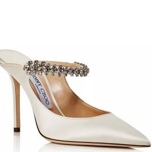 Jimmy Choo
Women's Bing 100 Embellished High Heel Mules - Satin Ivory